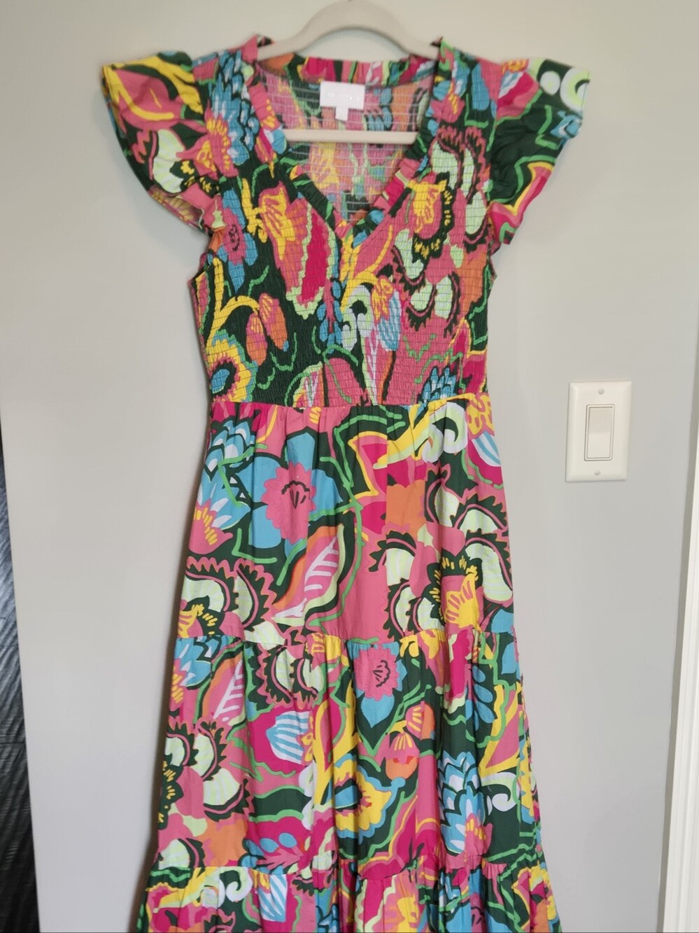 Sugarlips Vibrant Pink Multicolor Floral Maxi Dress Lanai Print SMALL